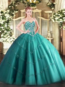 Fantastic Teal Sweetheart Neckline Beading and Appliques Sweet 16 Dress Sleeveless Lace Up