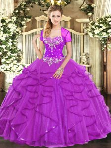 Simple Floor Length Fuchsia 15 Quinceanera Dress Sweetheart Sleeveless Lace Up