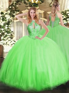 Spectacular Floor Length Lace Up 15 Quinceanera Dress for Military Ball and Sweet 16 and Quinceanera with Beading