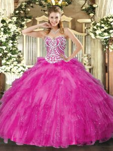 High End Sleeveless Beading and Ruffles Lace Up Quinceanera Gown