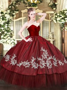 Wine Red Sweetheart Zipper Embroidery Sweet 16 Dresses Sleeveless