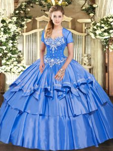 Sleeveless Floor Length Beading and Ruffled Layers Lace Up Quinceanera Gown with Baby Blue