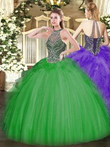 Green Sleeveless Beading Floor Length Quinceanera Gown