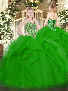 Green Sleeveless Beading and Ruffles Floor Length 15th Birthday Dress