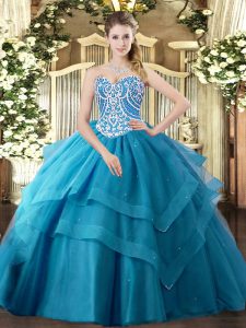 Elegant Floor Length Teal Quinceanera Gown Sweetheart Sleeveless Lace Up