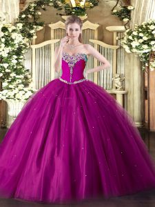 Sexy Fuchsia Sleeveless Tulle Lace Up 15 Quinceanera Dress for Military Ball and Sweet 16 and Quinceanera