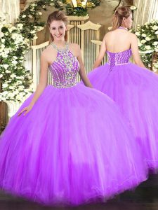 Trendy Lilac Sleeveless Beading Floor Length 15th Birthday Dress