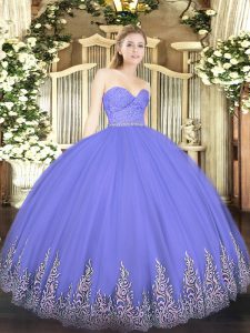 Free and Easy Lavender Ball Gowns Sweetheart Sleeveless Tulle Floor Length Zipper Beading and Lace and Appliques Sweet 1