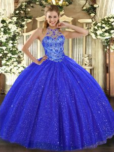 Tulle and Sequined Sleeveless Floor Length Quinceanera Gowns and Beading and Embroidery
