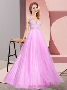 Dynamic Sleeveless Zipper Floor Length Lace Prom Dress