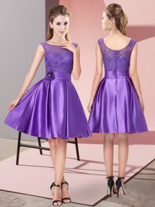 A-line Prom Party Dress Purple Bateau Satin Sleeveless Knee Length Zipper
