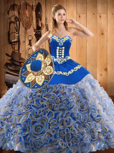 Embroidery 15 Quinceanera Dress Multi-color Lace Up Sleeveless With Train Sweep Train