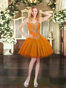 Orange Sweetheart Lace Up Beading Teens Party Dress Sleeveless