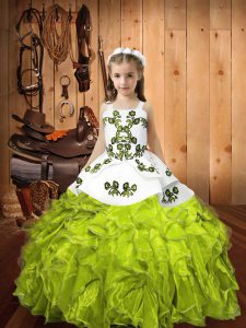Pretty Floor Length Lace Up Little Girls Pageant Dress Wholesale Yellow Green for Sweet 16 with Embroidery and Ruffles