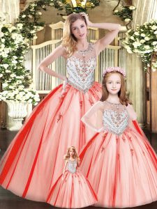 New Style Red Sleeveless Beading Floor Length Quinceanera Gown