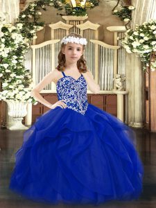 Ball Gowns Pageant Gowns Royal Blue Straps Tulle Sleeveless Floor Length Lace Up