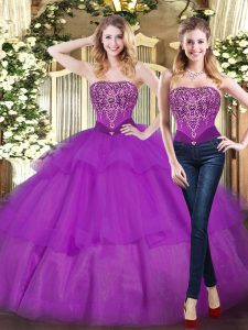 Admirable Beading and Ruffled Layers Sweet 16 Dress Eggplant Purple Lace Up Sleeveless Floor Length