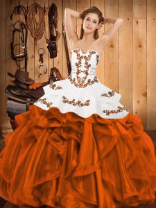 Orange Red Sleeveless Satin and Organza Lace Up Quinceanera Dresses for Military Ball and Sweet 16 and Quinceanera