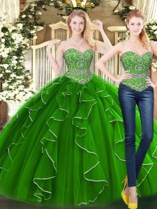 Fine Sleeveless Beading and Ruffles Lace Up Quince Ball Gowns