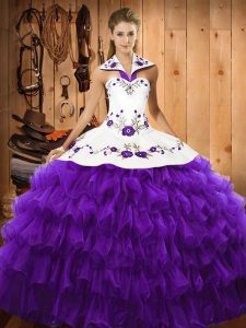 High Class Purple Vestidos de Quinceanera Military Ball and Sweet 16 and Quinceanera with Embroidery and Ruffled Layers 