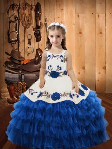 Lovely Blue Sleeveless Organza Lace Up Evening Gowns for Sweet 16 and Quinceanera