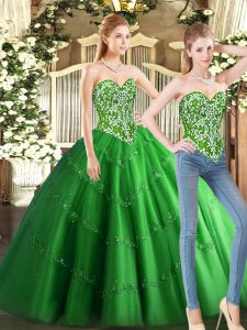 Artistic Green Sweetheart Lace Up Beading Ball Gown Prom Dress Sleeveless