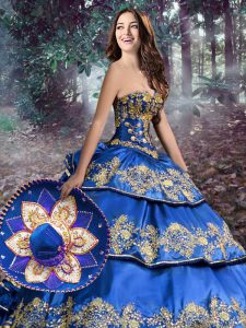 Glittering Floor Length Royal Blue Sweet 16 Dresses Sweetheart Sleeveless Lace Up
