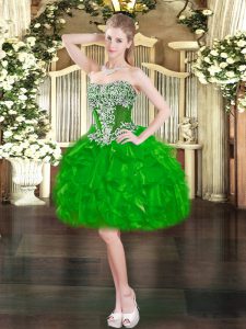 Mini Length Lace Up Homecoming Dress Green for Prom and Party with Beading and Ruffles