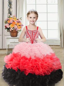 Ball Gowns High School Pageant Dress Multi-color Straps Organza Sleeveless Floor Length Lace Up