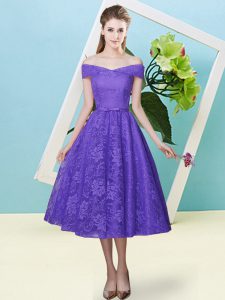 Free and Easy Lavender Off The Shoulder Lace Up Bowknot Vestidos de Damas Cap Sleeves
