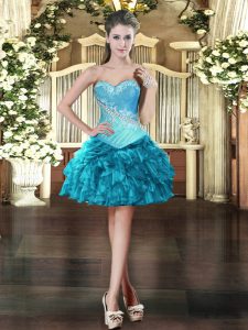 Sweetheart Sleeveless Lace Up Teal Organza