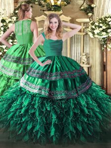 Excellent Floor Length Ball Gowns Sleeveless Dark Green Sweet 16 Dress Zipper