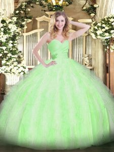Sleeveless Floor Length Beading and Ruffles Lace Up Quinceanera Dresses with