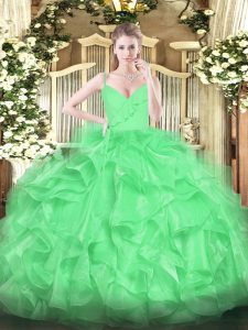 Custom Fit Sleeveless Organza Floor Length Zipper Sweet 16 Quinceanera Dress in Green with Ruffles