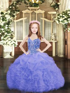 Blue Sleeveless Beading and Ruffles and Pick Ups Floor Length Custom Made Pageant Dress
