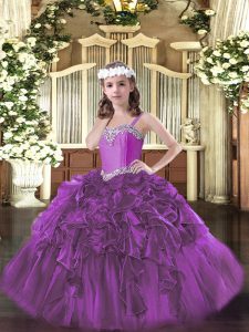 Adorable Fuchsia Sleeveless Beading and Ruffles Floor Length Little Girls Pageant Dress Wholesale