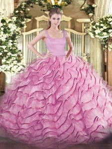 Best Selling Rose Pink Sweet 16 Quinceanera Dress Straps Sleeveless Brush Train Zipper