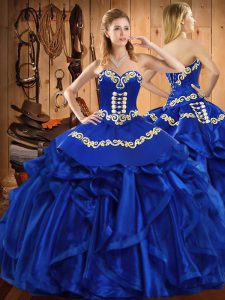 Pretty Sleeveless Embroidery and Ruffles Lace Up Ball Gown Prom Dress