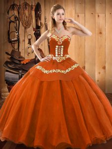Colorful Rust Red Ball Gowns Ruffles Quince Ball Gowns Lace Up Tulle Sleeveless Floor Length