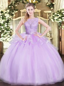 Scoop Sleeveless Backless Quinceanera Gown Lavender Organza