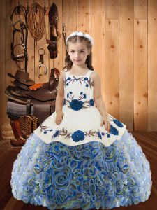 On Sale Embroidery and Ruffles Little Girls Pageant Gowns Multi-color Lace Up Sleeveless Floor Length