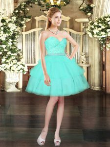 Excellent Sweetheart Sleeveless Lace Up Party Dress Wholesale Aqua Blue Tulle