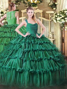 Captivating Dark Green Sleeveless Ruffled Layers Floor Length 15 Quinceanera Dress
