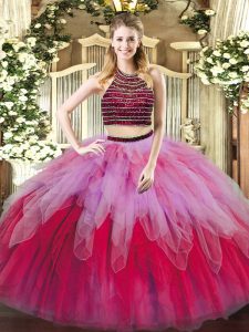 Top Selling Sleeveless Lace Up Floor Length Beading and Ruffles Vestidos de Quinceanera