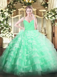 Apple Green Ball Gowns Ruffled Layers Sweet 16 Dresses Zipper Organza Sleeveless Floor Length