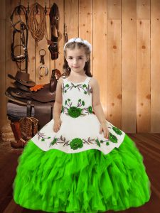 On Sale Organza Sleeveless Floor Length Girls Pageant Dresses and Embroidery and Ruffles