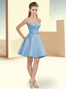 Baby Blue Clasp Handle Quinceanera Dama Dress Beading Sleeveless Mini Length