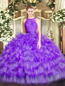 Eye-catching Eggplant Purple Ball Gowns Ruffled Layers Quinceanera Dress Zipper Organza Sleeveless Floor Length