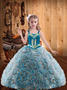 Modern Multi-color Sleeveless Floor Length Embroidery and Ruffles Lace Up Little Girl Pageant Dress