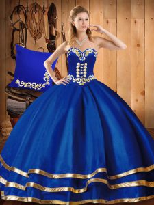 Custom Fit Floor Length Blue Quinceanera Dresses Organza Sleeveless Embroidery